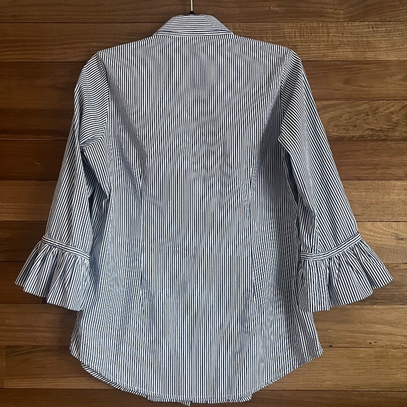 Gretchen Scott Blue & White Striped Ruffle Sleeve Priss Blouse - Picture 2 of 4